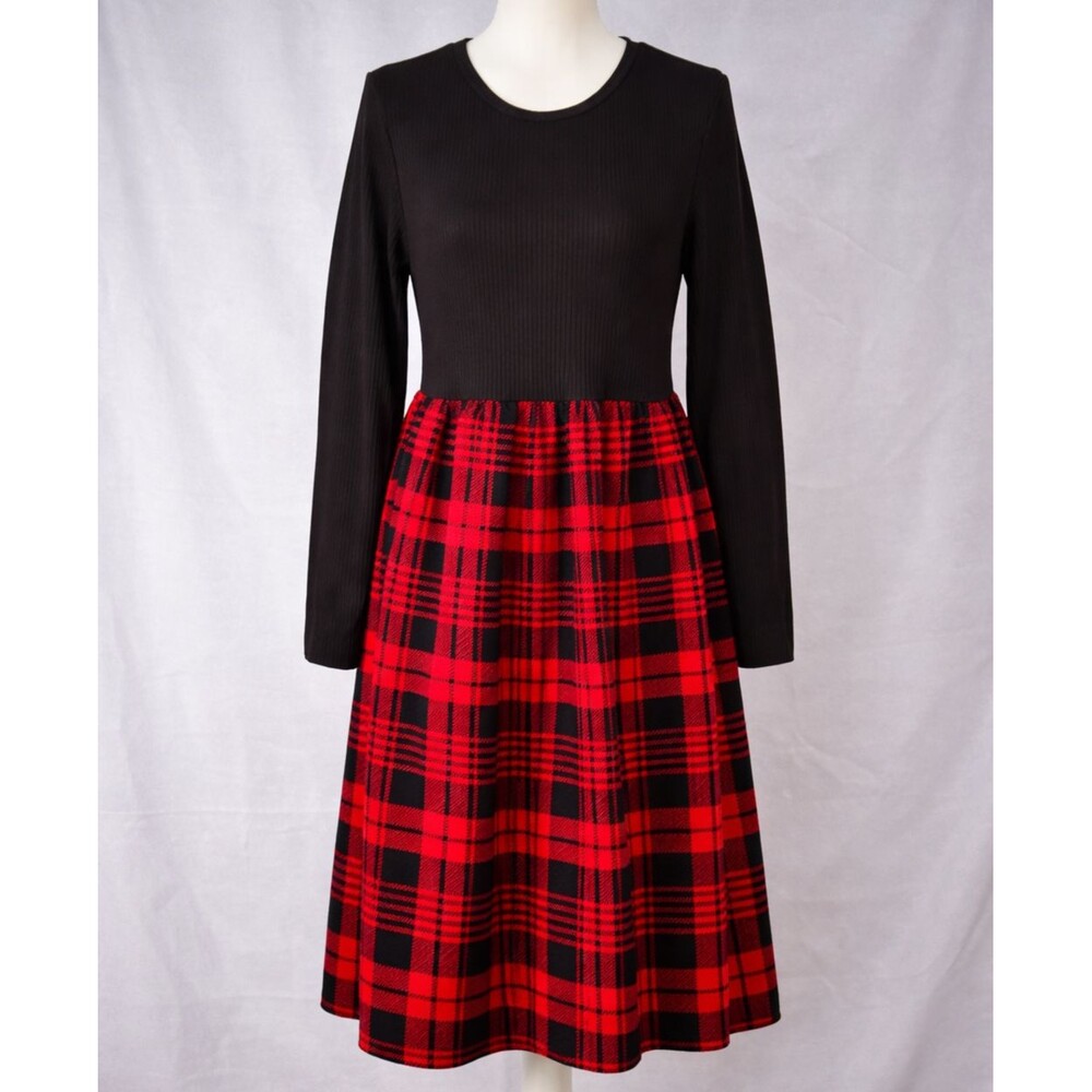 Red & Black Plaid Fit & Flare Midi Dress XL Preppy‎ Academia Schoolgirl Style